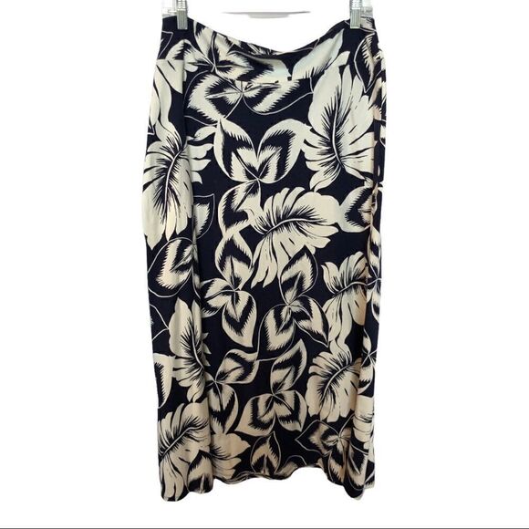 Talbots Petite Long Skirt Navy blue and Cream Hawaiian Print MP - Picture 2 of 6